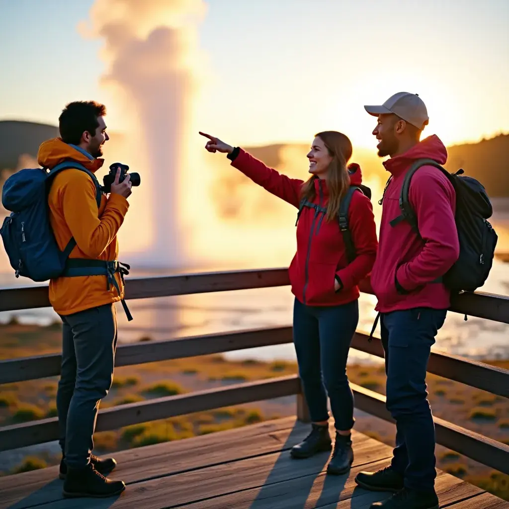 Панорамный вид на гейзеры в Йеллоустоунском национальном парке